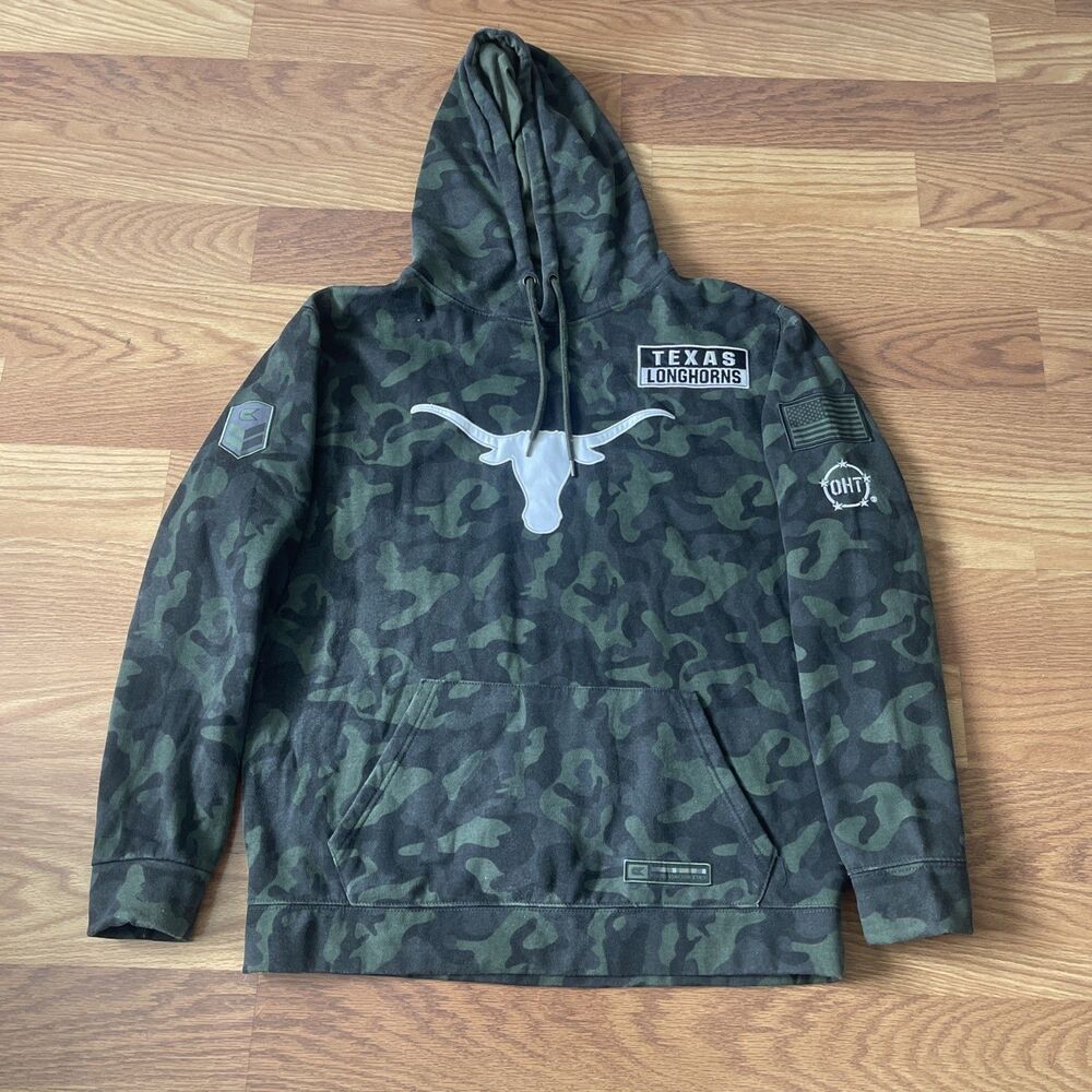 Colosseum Texas Longhorns OHT Camo Hoodie Mens XL Olive Green Military Fleece